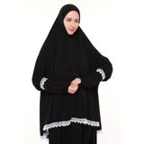 Kadın İki Parça Likra Sandy Kumaş Dantelli Kollu Namaz Elbisesi