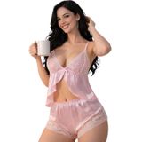 kadın iki parça saten gecelik, kadın yumuşak saten gecelik (pembe, L-XL)