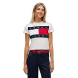 Kadın İkonik Bayrak Logo Detaylı Normal Kalıp Kısa Kollu Beyaz T-Shirt DW0DW22818-YBH