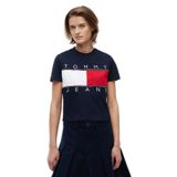 Kadın İkonik Bayrak Logo Detaylı Normal Kalıp Kısa Kollu Lacivert T-Shirt DW0DW22818-C1G