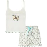 Kadın İnce Askılı Baby Overloklu Avokado Desenli Crop Top Şortlu Pijama Takımı - Çok Renkli