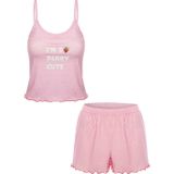 Kadın İnce Askılı Desenli Pamuklu Şortlu Pijama Takımı