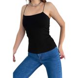 Kadın İnce Askılı Düz Crop Atlet – White Base, siyah, m