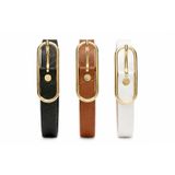 Kadın İnce Deri Kemer - Oval Gold Uzun Tokalı Zarif Bel Kemeri - Elbise, Kot ve Pantolon İçin Şık Aksesuar (Siyah, Taba, Beyaz) 1.5cm