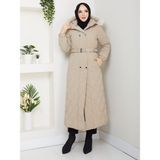 Kadın Ince Dolgulu Uzun Nova Kumaş Çıt Çıtlı Mont Kaban 1174 - 38 - Bej