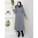 Kadın Ince Dolgulu Uzun Nova Kumaş Çıt Çıtlı Mont Kaban 1174 - Gri - 40