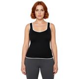 Kadın İnce Triko Bluz Kare Yaka Bodycon Kesim Kalın Askılı Kahverengi Ramadan Koleksiyonu Kaliteli_Siyah-3XL