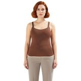 Kadın İnce Triko Bluz Kare Yaka Bodycon Kesim Kalın Askılı Ramadan Koleksiyonu Kaliteli_Kahverengi-XL