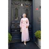 Kadın Inci Detaylı Oversize Tesettür Elbise - 1 - Pembe