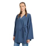 Kadın İndigo Oversize Uzun Kimono Yumuşacık Modal Ceket 30006