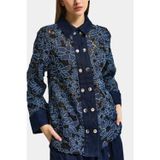 Kadın İndigo Selvedge 7s6-50 Oversize Dantel Nakış Çiçek Detaylı Özel Tasarım Denim Ceket