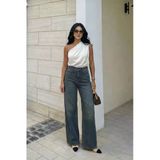 Kadın İndigo Yüksek Bel Wide Leg Jean Pantolon