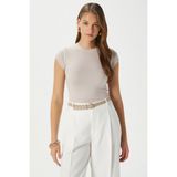 Kadın Inner Lux Touch Yumuşak Doku Bisiklet Yaka Kısa Kol Bluz - Açık Bej - XL