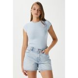 Kadın Inner Lux Touch Yumuşak Doku Bisiklet Yaka Kısa Kol Mavi Bluz