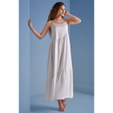 Kadın İp Askılı Rahat Kumaş Bol Kalıp Midi Boy Beyaz Elbise 25074-DRESS-11