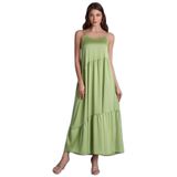 Kadın İp Askılı Rahat Kumaş Bol Kalıp Midi Boy Yeşil Elbise 25074-DRESS-155