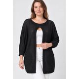 Kadın İtalyan Stil Yarasa Kol Önü Derin Yırtmaçlı Oversize Merserize Triko Tunik