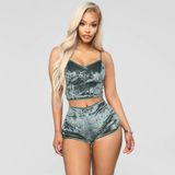 Kadın Kadife Pijama Takımı, 2 Parça Şortlu Set, Yumuşak Ev Giyim Loungewear, Askılı Üst ve Şort (Gri, XL)