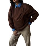 Kadın Kahve 3 İplik Şardonlu Fiyonklu Tasarım Geniş Kesim Sweatshirt 28155