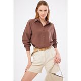 Kadın Kahve Oversize Uzun Basic Gömlek ARM-22Y001118