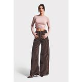 Kadın Kahverengi 26w5-136 Palazzo Fit Esnek İnce Fitilli Velvet Kadife Kumaş Pantolon