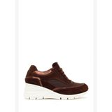 Kadın Kahverengi Bağcıklı Dolgu Topuklu Süet Deri Sneaker 26SFD371714