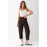 Kadın Kahverengi Beli Lastikli Modal Kumaş Çımalı Bilek Pantolon Yumuşak Dokulu Şık Bağcıklı Pantolon - XL