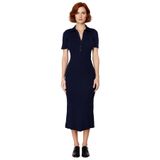 Kadın Kahverengi Bodycon Maxi Polo Yaka Standart Kısa Kollu Triko Elbise Günlük Şık Rahat İlkbahar-Lacivert-L