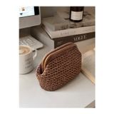 Kadın Kahverengi El Örgüsü Hasır Clutch Çanta 25 X 20