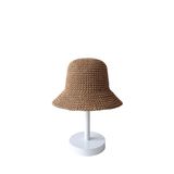 Kadın Kahverengi Hasır Örgü Bucket | Bohem Stil Plaj ve Güneş Şapkası