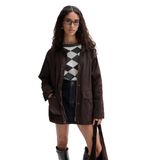 Kadın Kahverengi Kadife Yaka Oversize Mont Ceket