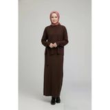 Kadın Kahverengi Modest Triko Tunik Elbise Takım