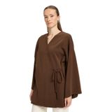 Kadın Kahverengi Oversize Uzun Kimono Yumuşacık Modal Ceket 30006