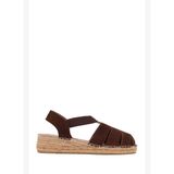 Kadın Kahverengi Süet Deri Espadril Sandalet 26SFD205510