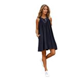 Kadın Kalın Askılı Cepli Piliseli Salaş Keten Elbise 3429300 Siyah 42
