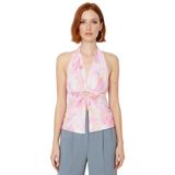 Kadın Kalın Askılı V Yaka Pencere Detaylı Baskılı Crop Bluz Polyester Karışımlı Örme Kumaş Yazlık_Çok Renkli-40