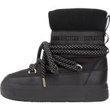 Kadın Kalın Bağcıklı Deri Düz Taban Çoraplı Siyah Bot & Bootie FW0FW09260-BDS