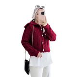 Kadın Kalın Örgü Triko Hırka Düğmeli - Bordo Asel-A3071 / L/XL