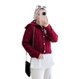 Kadın Kalın Örgü Triko Hırka Düğmeli - Bordo Asel-A3071 / S/M