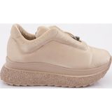 Kadın Kalın Taban Lastik Bağcıklı Sneakers Ayakkabı Bej Paraşüt 7123119