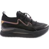 Kadın Kalın Taban Yazı Detaylı Lastik İpli Sneakers Ayakkabı Siyah 9432692