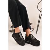 Kadın Kalın Yüksek Hafif Taban Spor Ayakkabı Sneaker - Siyah