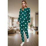 Kadın Kalpli Desenli Pamuklu Pijama Takımı Kış Mevsimi İçin Rahat Uyku Konforlu Kesim