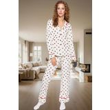 Kadın Kalpli Desenli Pamuklu Pijama Takımı Rahat Ev Giyim Seti Kış Mevsimi Kullanım