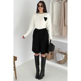 Kadın Kalpli Kalın Triko Kazak – Oversize & Minimal Romantik Stil - Beyaz - Standart