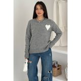 Kadın Kalpli Kalın Triko Kazak – Oversize & Minimal Romantik Stil - Gri - Standart