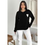 Kadın Kalpli Kalın Triko Kazak – Oversize & Minimal Romantik Stil - Siyah - Standart