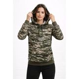 Kadın Kamuflaj Desenli 2 İplik 4 Mevsim Kapüşonlu Kanguru Cepli Hoodie Sweatshirt - Kamuflaj