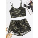 Kadın Kamuflaj Desenli Askılı Crop Top Ve Şortlu Gecelik Takım