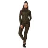 Kadın Kamuflaj Kendinden Desenli Slim Fit Haki Spor Fitness Tayt Takım Haki M